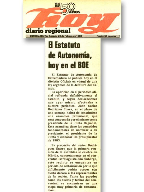 El Estatuto de Autonomía de Extremadura en el Diario Hoy